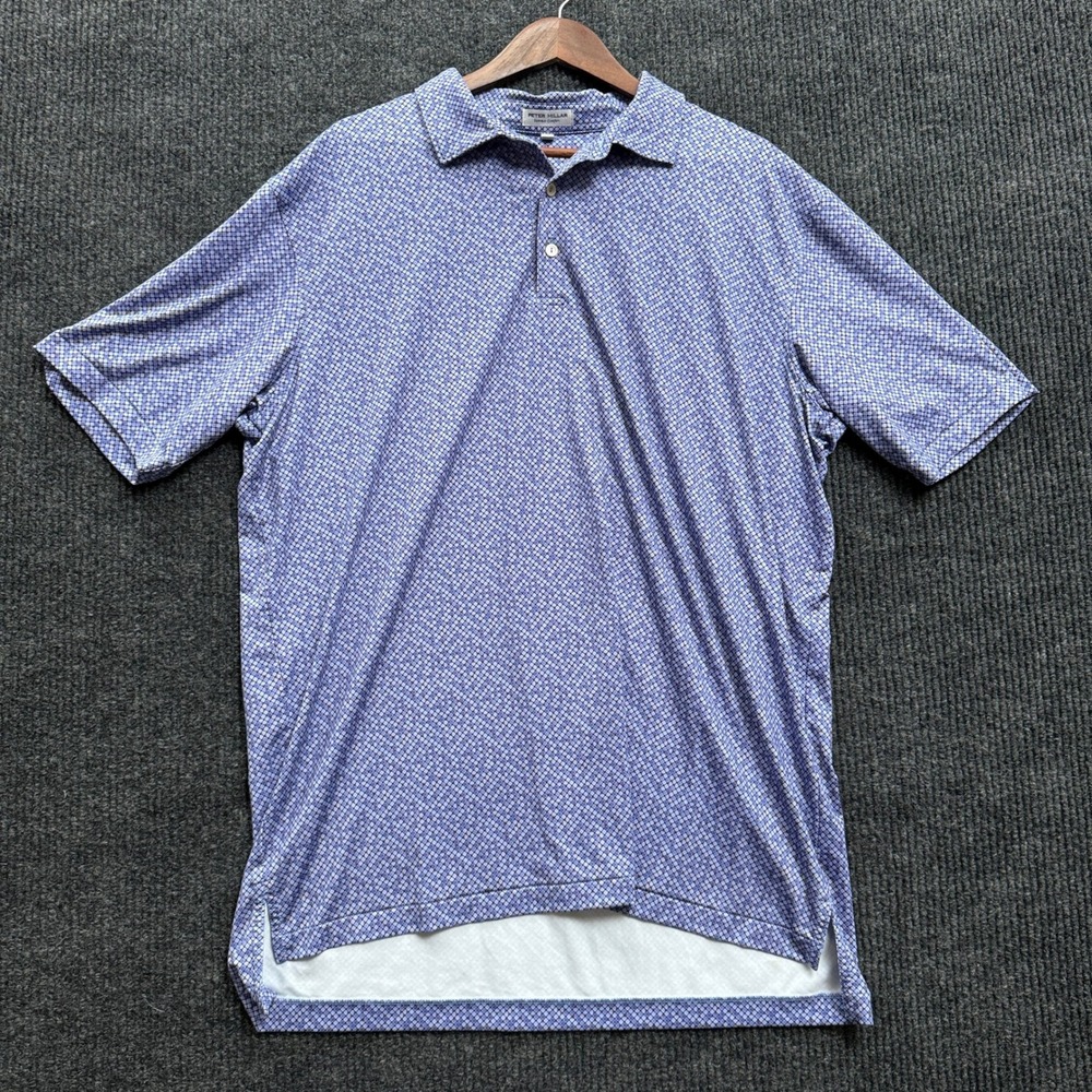 Peter Millar Summer Comfort Polo Mens XL Extra Large Blue Geometric Golf Stretch